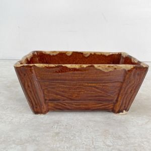 Brush McCoy USA Footed Planter Rectangle Brown Faux Wood Grain J3-6 Vintage